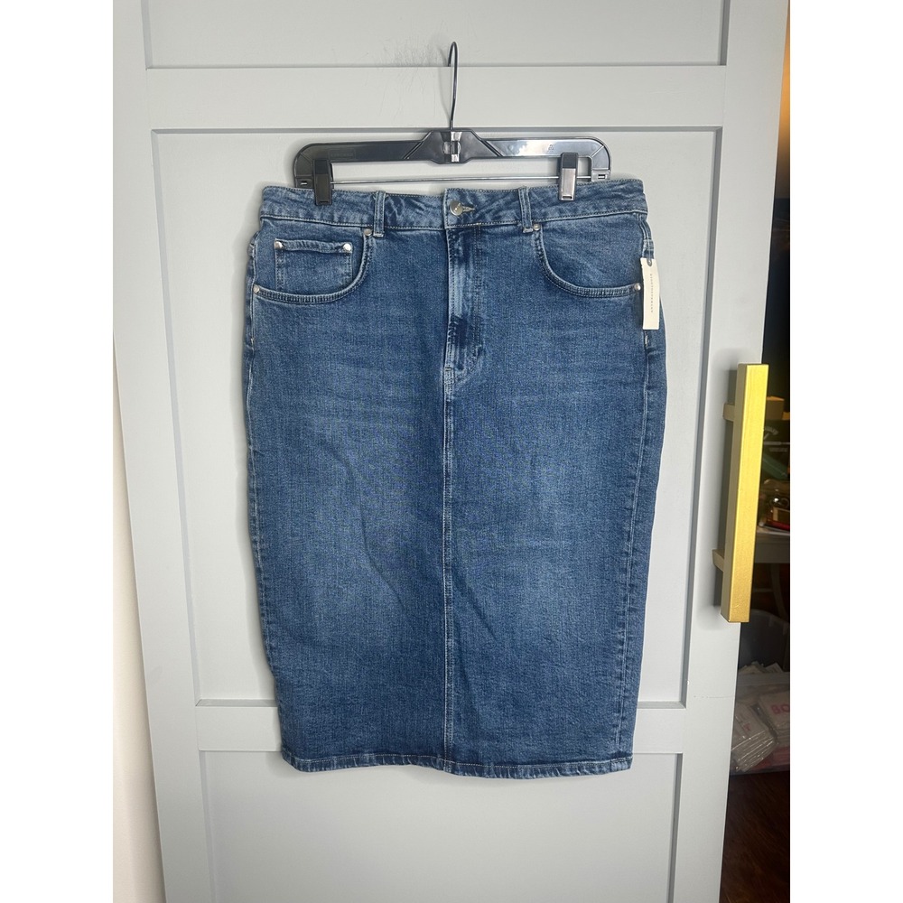 Pilcro Anthropologie Denim Pencil Skirt Blue Medium Wash Midi Size 10 NEW
